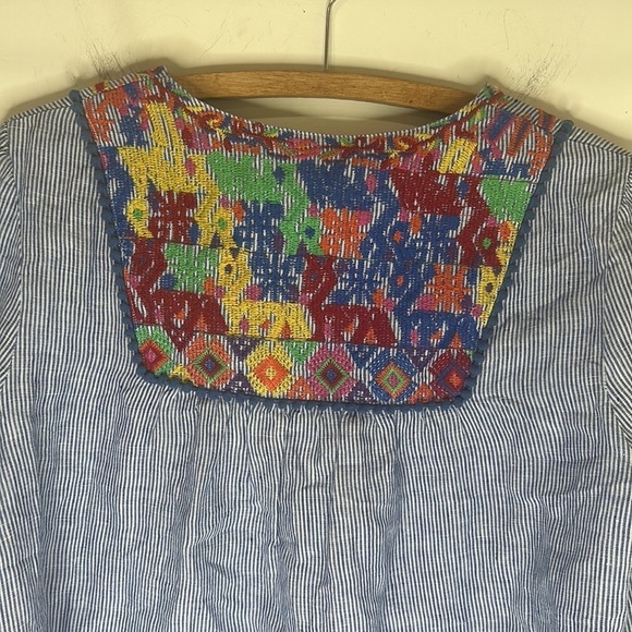 J. MCLAUGHLIN Blue and White Stripe Embroidered Tassel Top Size Medium - Picture 5 of 16